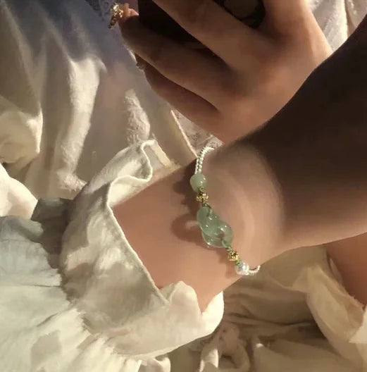 Jade Peace Buckle Bracelet with Braided Pearls