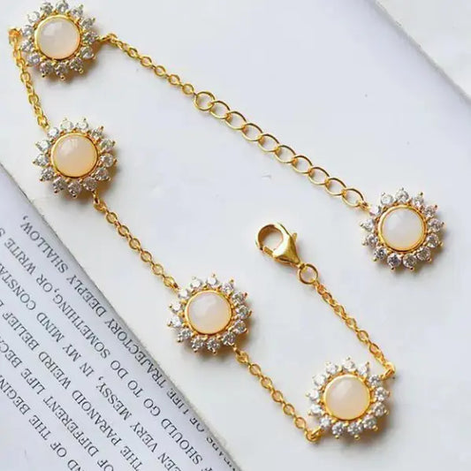 Natural Hetian Jade Daisy S925 Sterling Silver Bracelet