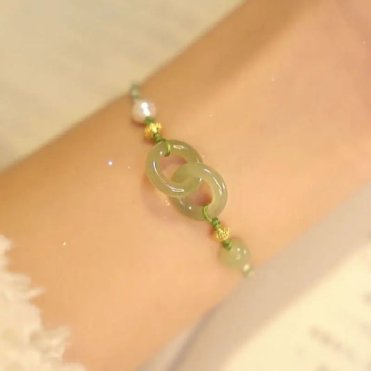 Jade Peace Buckle Bracelet with Braided Pearls