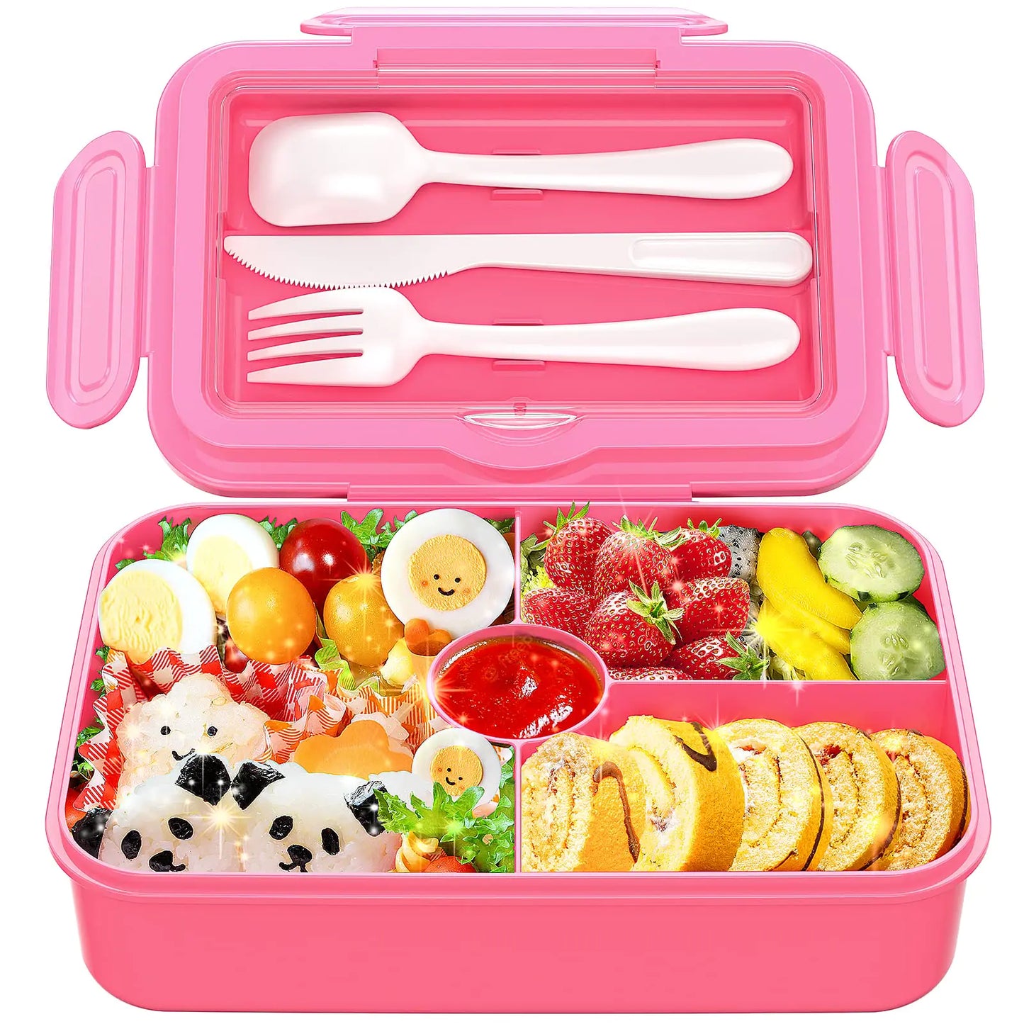 DaCool Kids Lunch Box Bento Box - Large 7.5 Cups with 4-Compartment Leakproof Toddler Girls Lunch Containers with Fork Spoon for Meal Snack On-the-Go Meal and Snack Packing for School Picnic Pink