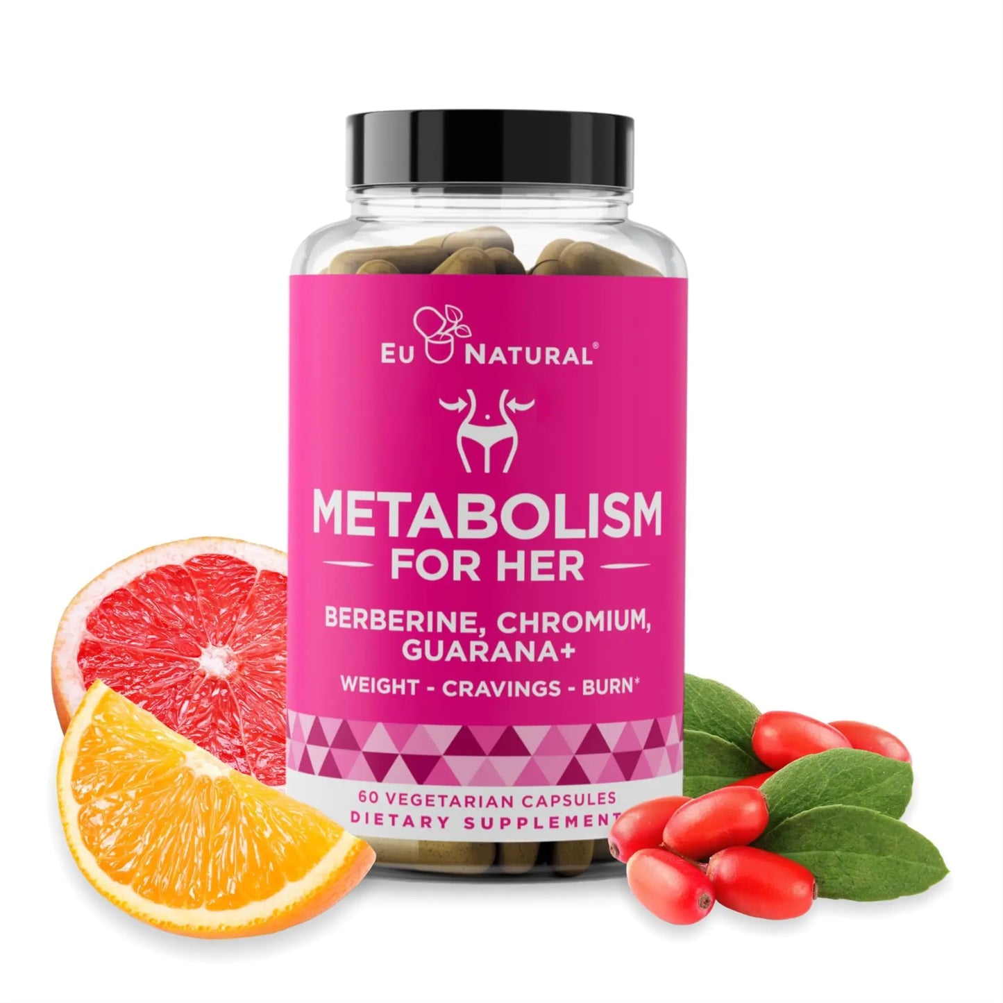 Metabolism for Her - Weight Loss Pills for Women - Appetite Suppressant Fat Burner Metabolism Booster - Combat Cravings & Lose Belly Fat - Berberine Chromium Picolinate & Guarana - 60 Veg Capsules