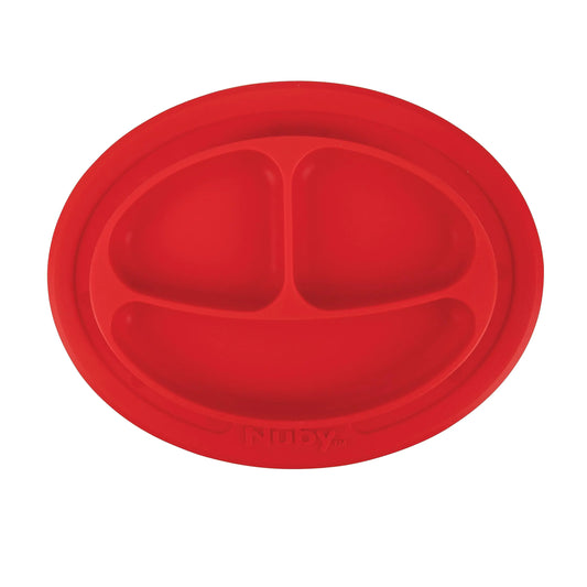 Nuby Sure Grip Miracle Mat 2-Section Plate - Toddler Suction Plate - 6+ Months - Red