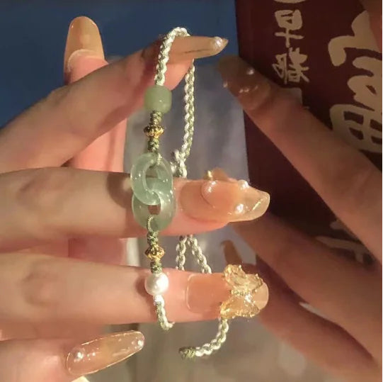 Jade Peace Buckle Bracelet with Braided Pearls