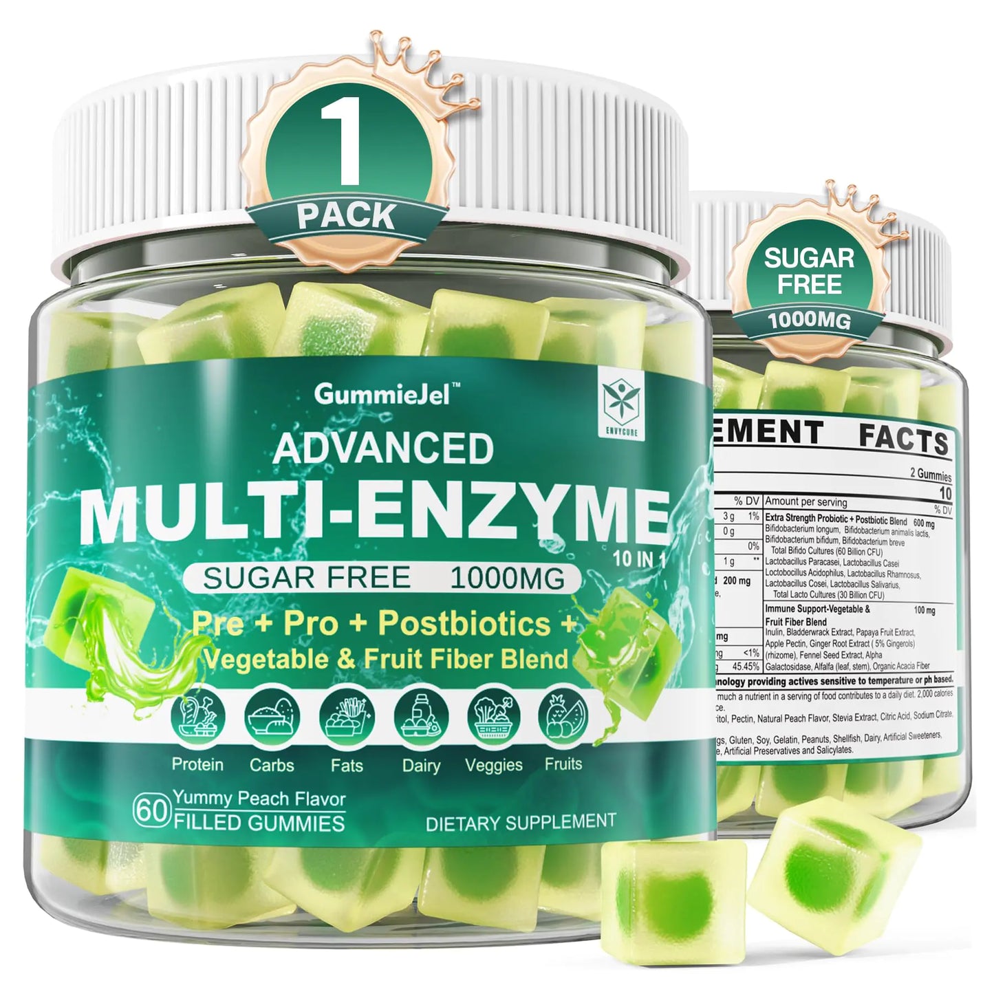 Digestive Enzymes with Probiotics and Prebiotics & Postbiotic for Women & Men Supplement 1000mg Super Enzymes + 90Billion CFU Probiotic & Fiber for Digestive & Gut HealthOccasional Gas & Bloating