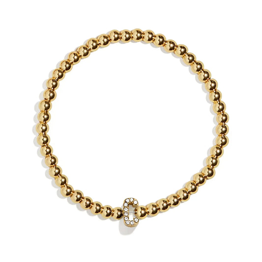 BaubleBar Pavé Initial Pisa Stretch Bracelet - Personalized Gold-Plated Bracelet for Women Beaded Sparkly Initial Bracelet Stacking Bracelet Custom Ball Bracelet - Vertical Pave Initial - Letter C